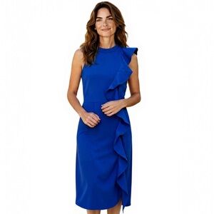 NWT‎ Bar III Women’s Sleeveless Fitted Stretch Sheath Dress with Ruffle Trim